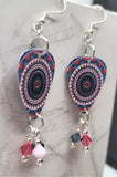 Blue and Pink Mandala Guitar Pick Earrings with Swarovski Crystal Dangles