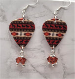 Southwestern Style Horse Patterned Guitar Pick Earrings with Indian Red Swarovski Crystal Dangles