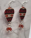 Southwestern Style Horse Patterned Guitar Pick Earrings with Indian Red Swarovski Crystal Dangles