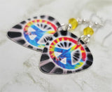Peace Sign Dye Guitar Pick Earrings with Yellow Swarovski Crystals