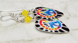 Peace Sign Dye Guitar Pick Earrings with Yellow Swarovski Crystals