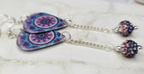 Purple and Blue Mandala Guitar Pick Earrings with Purple Ombre Pave Bead Dangles