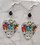 Music Guitar Pick Earrings with Black Swarovski Crystals