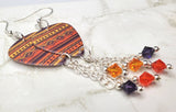 Purple and Shades of Orange Patterned Guitar Pick Earrings with Swarovski Crystal Dangles
