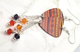 Purple and Shades of Orange Patterned Guitar Pick Earrings with Swarovski Crystal Dangles