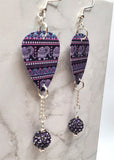 Purple Bohemian Style Elephant Guitar Pick Earrings with Purple Pave Bead Dangles