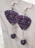 Purple Bohemian Style Elephant Guitar Pick Earrings with Purple Pave Bead Dangles