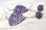 Purple Bohemian Style Elephant Guitar Pick Earrings with Purple Pave Bead Dangles