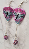 Dragonfly Guitar Pick Earrings with Pink ABx2 Pave Bead Dangles
