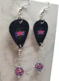 Dragonfly Guitar Pick Earrings with Fuchsia ABx2 Pave Bead Dangles