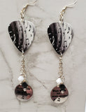 Music Note Covered Guitar Pick Earrings with When Words Fail Music Speaks Charms and Swarovski Crystal Dangles