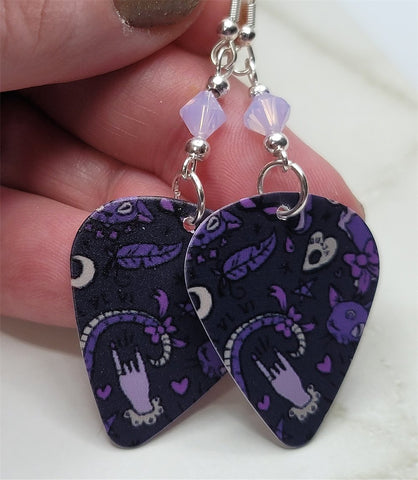 Occult Guitar Pick Earrings with Violet Opal Swarovski Crystals