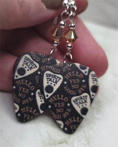 Ouija Board Planchettes Guitar Pick Earrings with Metallic Sunshine Swarovski Crystals