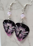 Black and Pink Dragonfly Guitar Pick Earrings with Pink Opal Swarovski Crystals