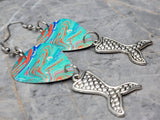 Swirled Multicolor Guitar Pick Earrings with Silver Toned Metal Mermaid Tail Charms