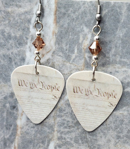 We The People Guitar Pick Earrings with Light Brown Swarovski Crystals