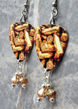 Bullet Covered Guitar Pick Earrings with Copper Crystal Swarovski Crystal Dangles