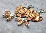 Bullet Covered Guitar Pick Earrings with Copper Crystal Swarovski Crystal Dangles