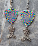 Multicolor Guitar Pick Earrings with Silver Toned Metal Mermaid Tail Charms