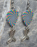 Multicolor Guitar Pick Earrings with Silver Toned Metal Mermaid Tail Charms