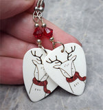 Woodland Creature Reindeer Guitar Pick Earrings with Red Swarovski Crystals