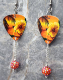 Tropical Beach with Hibiscus Flower Guitar Pick Earrings with Orange ABx2 Pave Bead Dangles