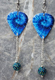 Blue Tie Dye Guitar Pick Earrings with Blue ABx2 Pave Bead Dangles