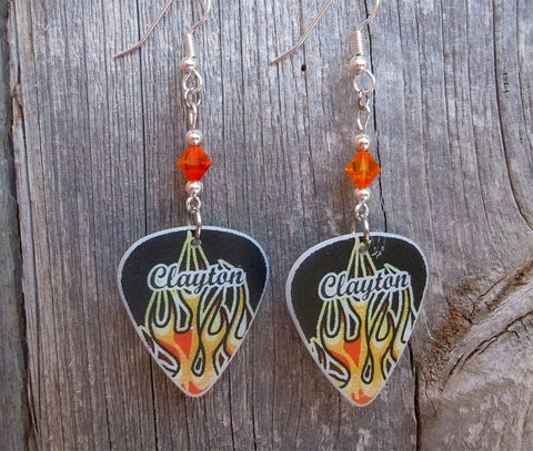 Hot Rod Flames Guitar Pick Earrings with Fire Opal Swarovski Crystals