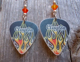 Hot Rod Flames Guitar Pick Earrings with Fire Opal Swarovski Crystals