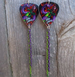 Tattoo Johnny Tattoo Style Purple and Green Snake Guitar Pick Earrings with Chain