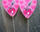 Cherries and Hearts Guitar Pick Earrings with Striped Rhinestone Studded Bead Dangles