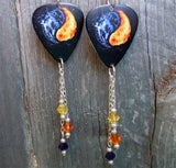 Fire and Ice Yin Yang Guitar Pick Earrings with Swarovski Crystal Dangles