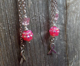 Butterfly Support Pink Ribbon Guitar Picks with Pink Rhinestone and Charm Dangles