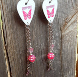 Butterfly Support Pink Ribbon Guitar Picks with Pink Rhinestone and Charm Dangles