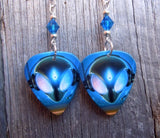 Alien Guitar Pick Earrings with Capri Blue Swarovski Crystals