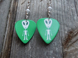 Green Alien Guitar Pick Earrings with White Swarovski Crystals
