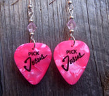 Pink MOP Pick Jesus Guitar Pick Earrings with Pink Swarovski Crystals
