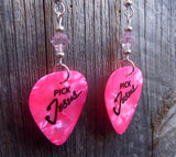 Pink MOP Pick Jesus Guitar Pick Earrings with Pink Swarovski Crystals