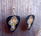 Black with Orange Crosses Guitar Pick Earrings