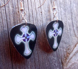 Black with Purple Crosses Guitar Pick Earrings