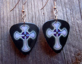 Black with Purple Crosses Guitar Pick Earrings