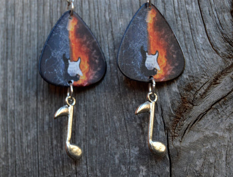 Guitar Fire and Ice Guitar Pick Earrings with Music Note Dangles