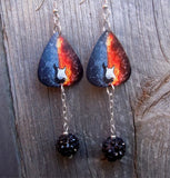 Guitar Fire and Ice Guitar Pick Earrings with Black Rhinestone Dangles