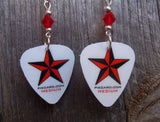 Red and Black Star Guitar Pick Earrings with Red Swarovski Crystals