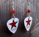 Red and Black Star Guitar Pick Earrings with Red Swarovski Crystals
