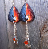 Guitar Fire and Ice Guitar Pick Earrings with Charm and Swarovski Crystal Dangles