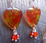 Transparent Orange and Yellow Autumn Leaves Guitar Pick Earrings with Fire Opal Swarovski Crystal Dangles