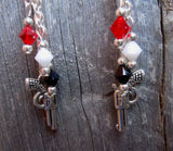 Red, Black and White Target Guitar Pick Earrings with Swarovski Crystal and Metal Charm Dangles