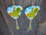 Green Star on Polka Dot Guitar Pick Earrings with Swarovski Crystal Dangles