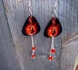 Acoustic Guitar in Flames Guitar Pick Earrings with Charm and Swarovski Crystal Dangles